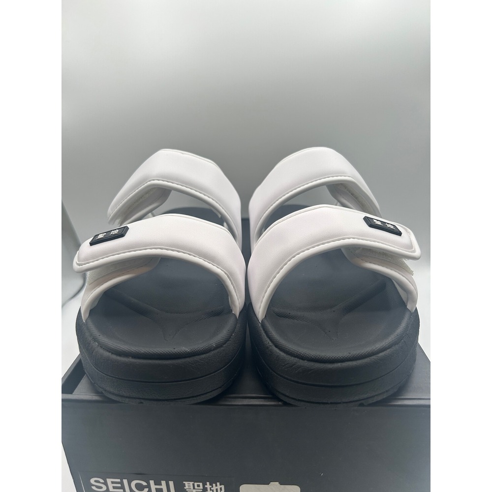 Seichi Senko Sandals,White Black Two Strap Slides,Men's Size 12,New w/ Defects - Picture 4 of 16
